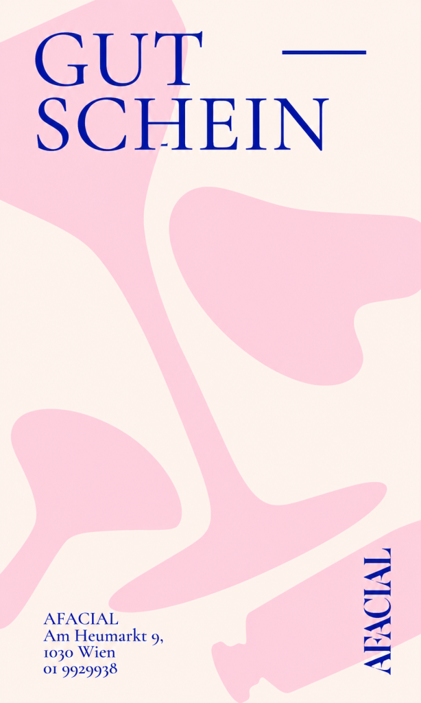 Printed AFACIAL gift voucher card in blue on cream