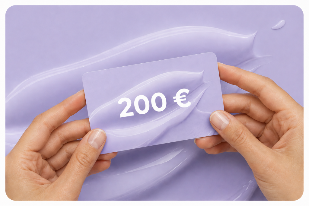 Hands holding an AFACIAL gift voucher worth 200 euros