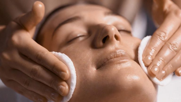 Skin gently cleansed with cotton pads - preparing a JetPeel treatment in Vienna